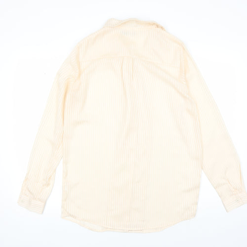 Boohoo Womens Beige Striped Polyester Basic Button-Up Size 6 Collared