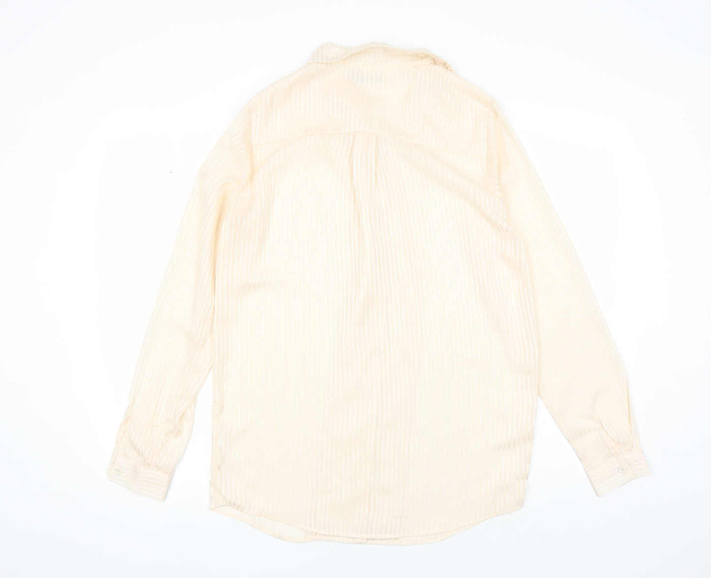 Boohoo Womens Beige Striped Polyester Basic Button-Up Size 6 Collared