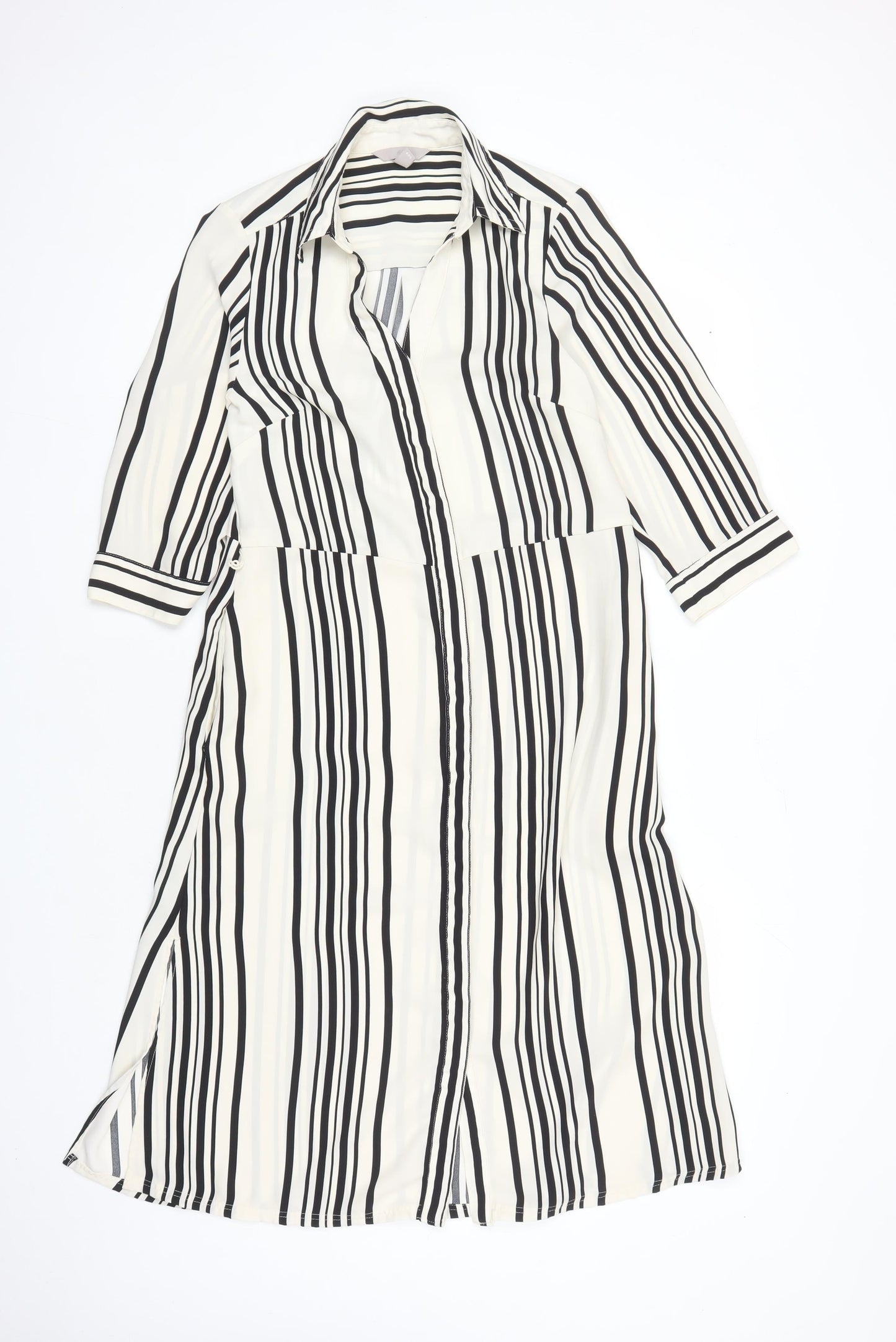 H&M Womens Ivory Striped Polyester Shirt Dress Size 8 Collared Button
