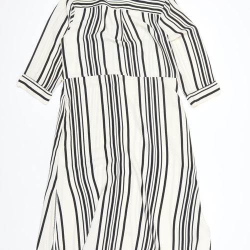 H&M Womens Ivory Striped Polyester Shirt Dress Size 8 Collared Button