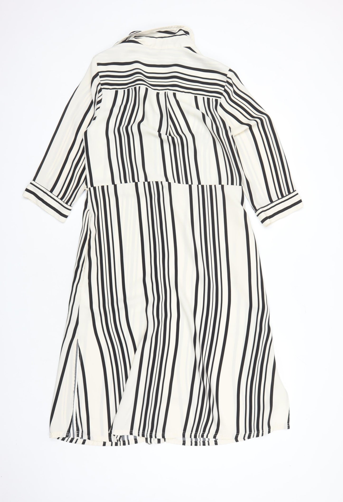 H&M Womens Ivory Striped Polyester Shirt Dress Size 8 Collared Button