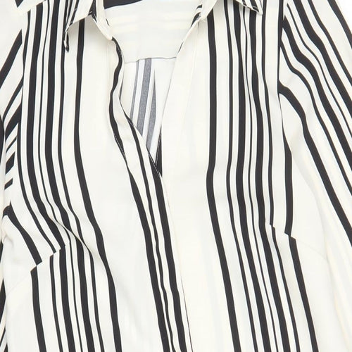 H&M Womens Ivory Striped Polyester Shirt Dress Size 8 Collared Button
