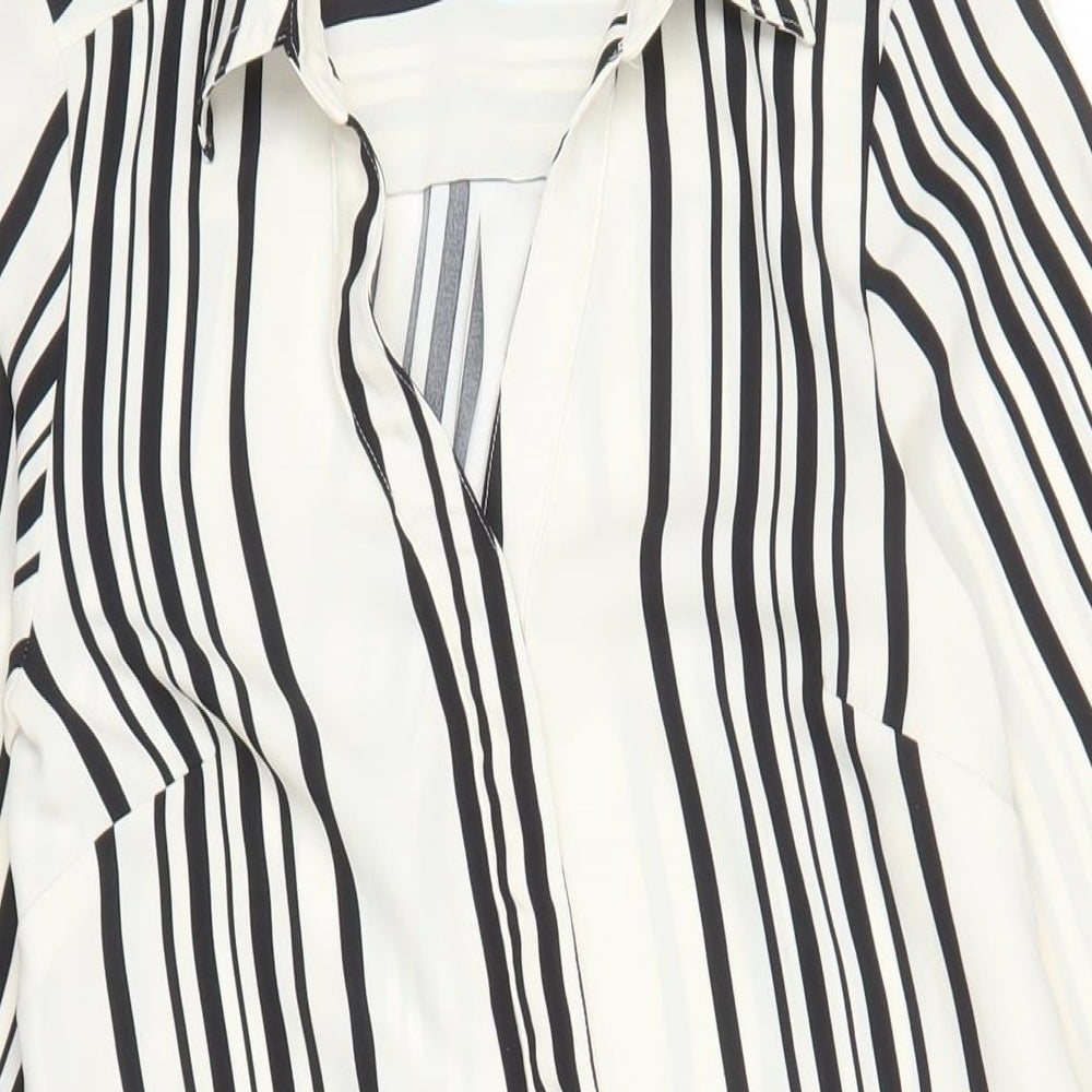 H&M Womens Ivory Striped Polyester Shirt Dress Size 8 Collared Button