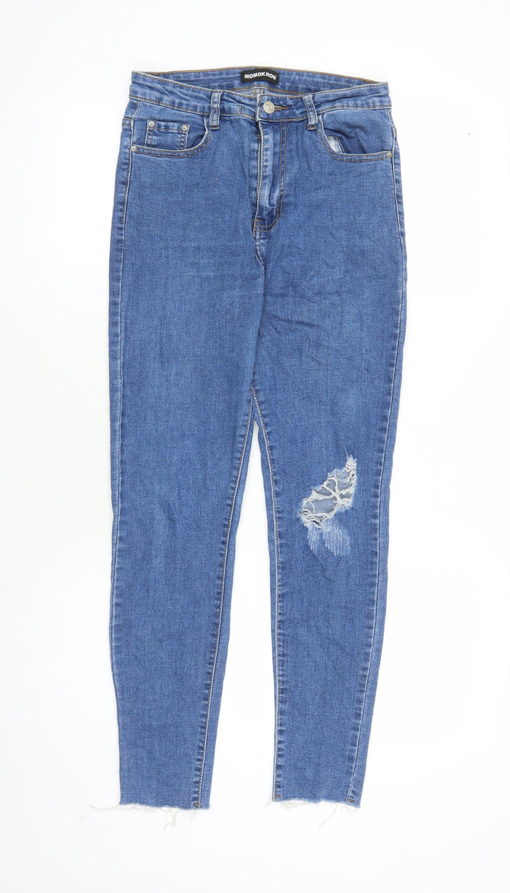 Momokrom Womens Blue Cotton Skinny Jeans Size 10 L27 in Regular Zip