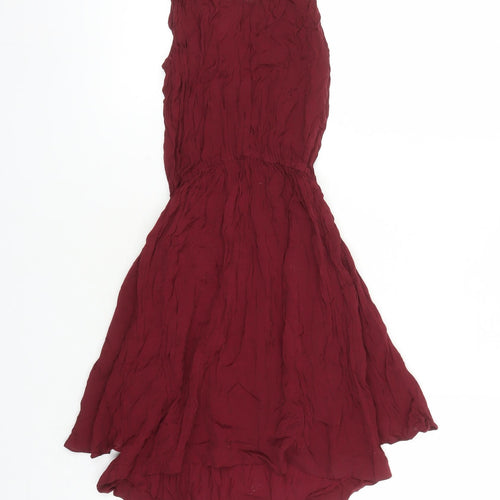 Miss Selfridge Womens Red Viscose A-Line Size 6 Round Neck Button