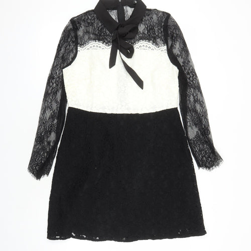 V By Very Womens Black Colourblock Polyamide A-Line Size 12 Collared Zip - Lined