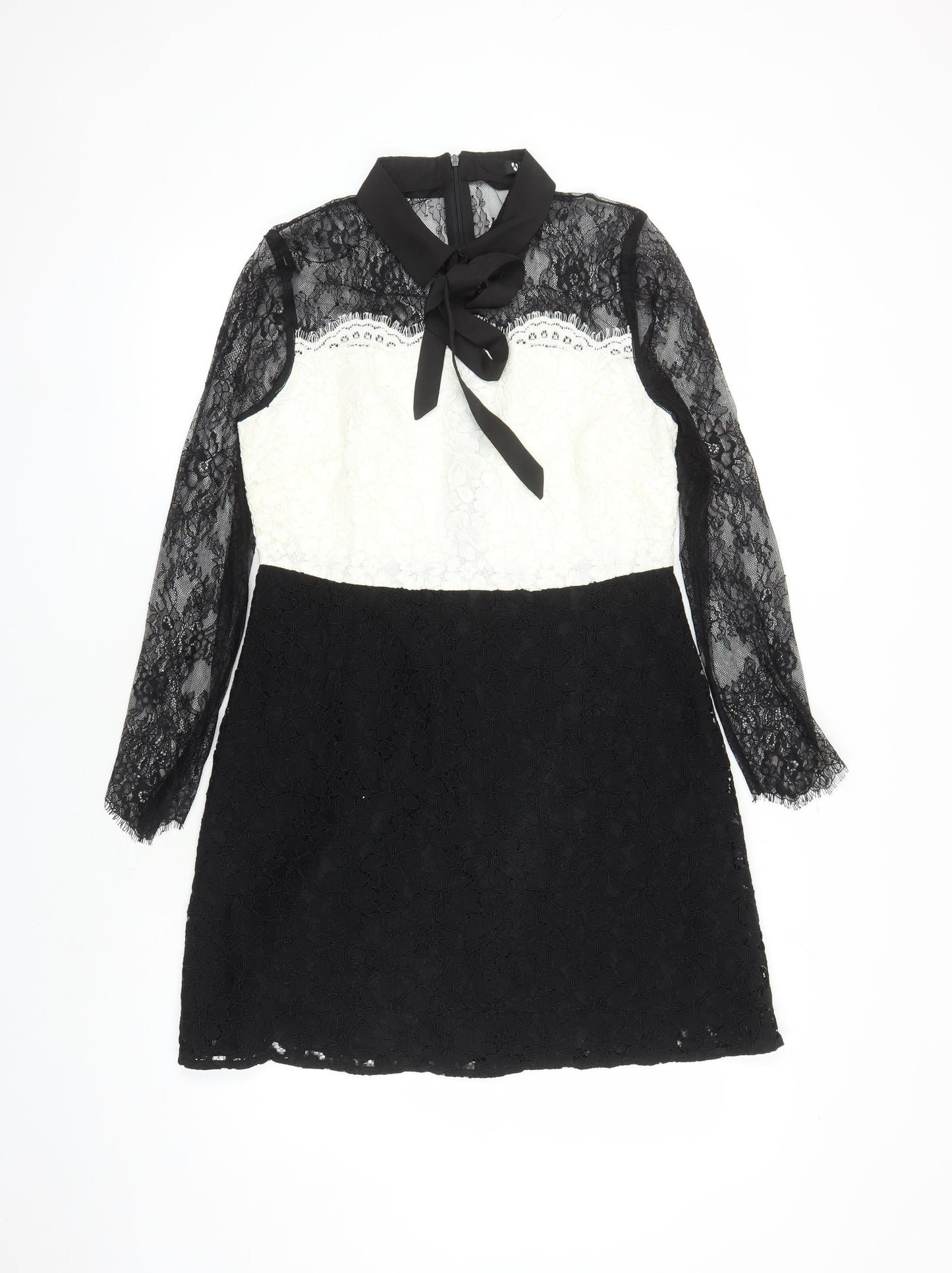 V By Very Womens Black Colourblock Polyamide A-Line Size 12 Collared Zip - Lined