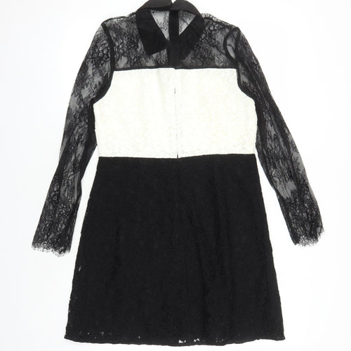 V By Very Womens Black Colourblock Polyamide A-Line Size 12 Collared Zip - Lined