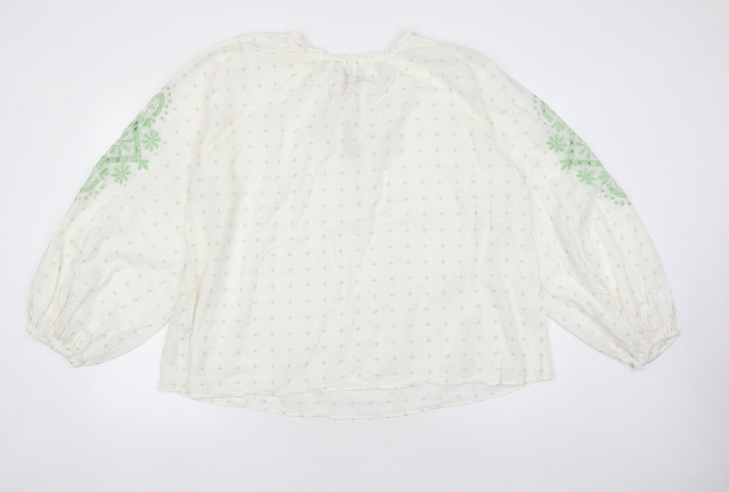 MANTARAY PRODUCTS Womens White Geometric Cotton Basic Blouse Size 16 Round Neck - Tasselled