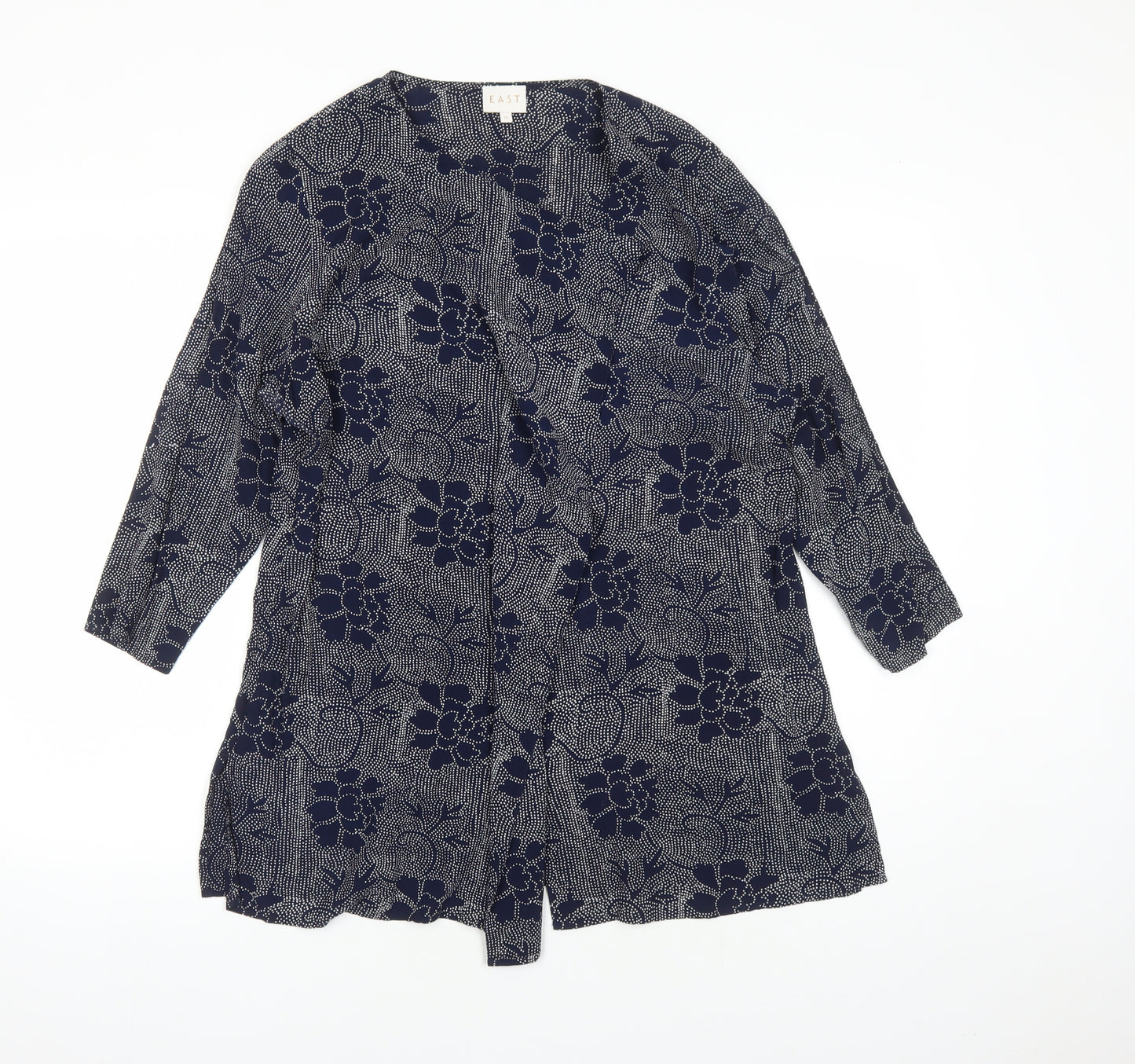EAST Womens Blue Floral Viscose Basic Blouse Size 10 V-Neck