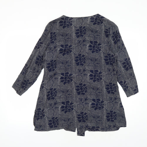 EAST Womens Blue Floral Viscose Basic Blouse Size 10 V-Neck