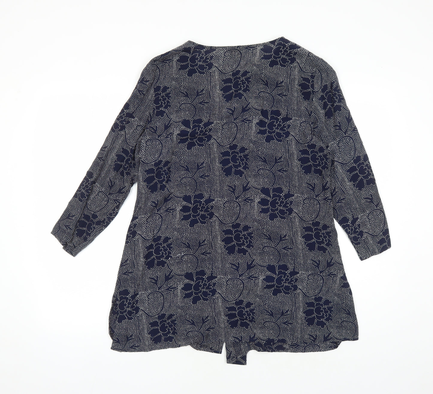 EAST Womens Blue Floral Viscose Basic Blouse Size 10 V-Neck