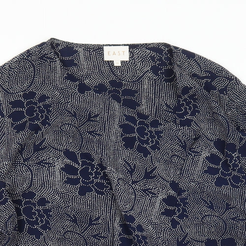 EAST Womens Blue Floral Viscose Basic Blouse Size 10 V-Neck