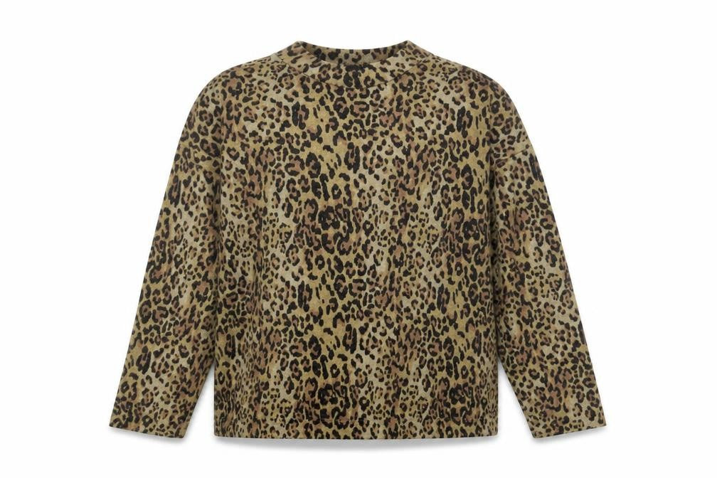 Front view of Marks & Spencer women’s brown mock neck animal print polyester jumper, size UK 16, - le