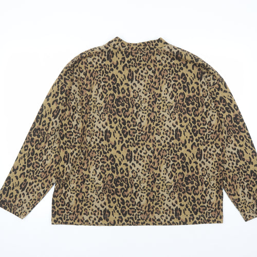 Marks and Spencer Womens Brown Mock Neck Animal Print Polyester Pullover Jumper Size 16 - le