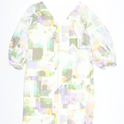 NEXT Womens Multicoloured Geometric Polyester A-Line Size 10 V-Neck Pullover - Cold Shoulder