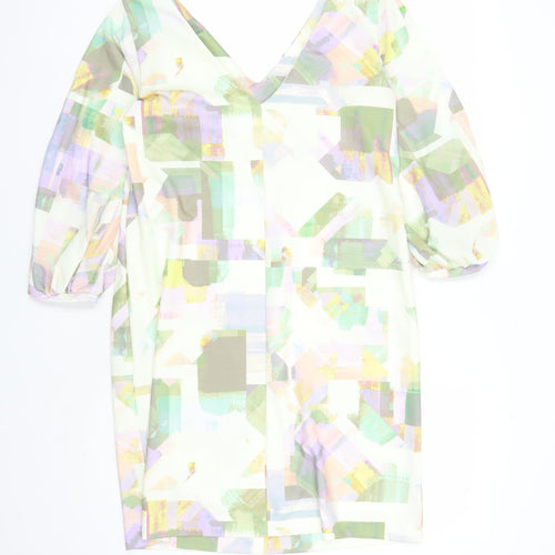 NEXT Womens Multicoloured Geometric Polyester A-Line Size 10 V-Neck Pullover - Cold Shoulder