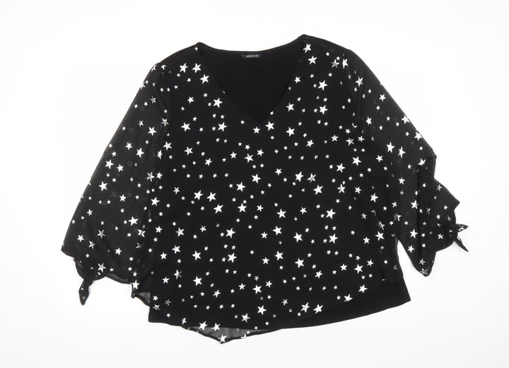 Roman Womens Black Geometric Polyester Basic Blouse Size 18 V-Neck - Star Pattern