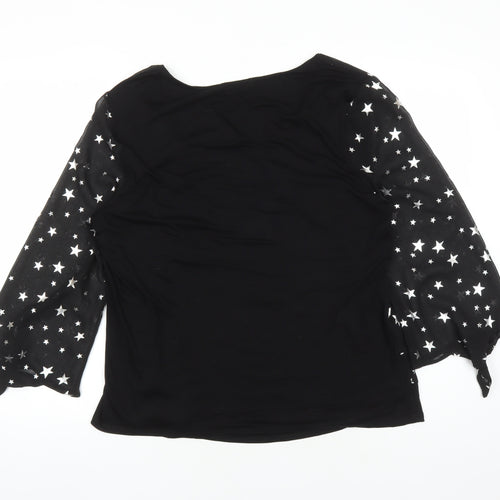 Roman Womens Black Geometric Polyester Basic Blouse Size 18 V-Neck - Star Pattern