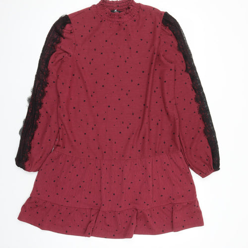 NEXT Womens Red Geometric Polyester A-Line Size 12 Mock Neck Pullover - Star Pattern