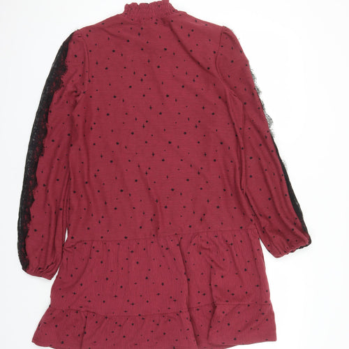 NEXT Womens Red Geometric Polyester A-Line Size 12 Mock Neck Pullover - Star Pattern