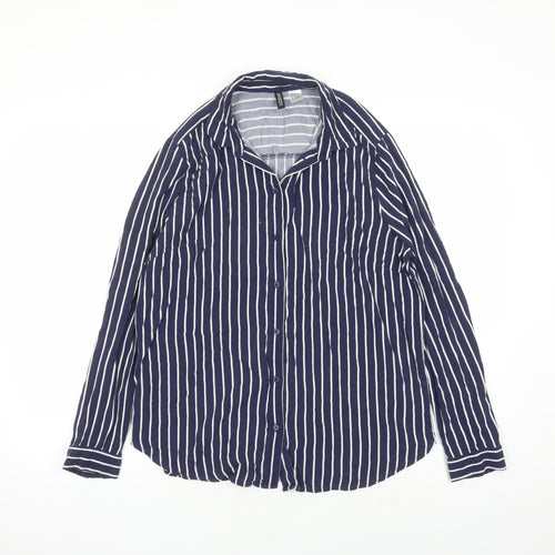 Divided by H&M Womens Blue Striped Viscose Basic Button-Up Size 10 Collared