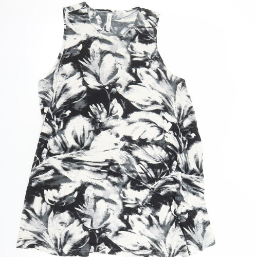 RCVA Womens Black Geometric Polyester Tank Dress Size 12 Round Neck Pullover - Pockets