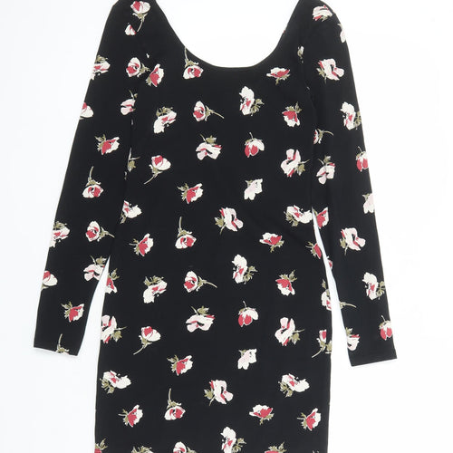Miss Selfridge Womens Black Floral Polyester Bodycon Size 10 Round Neck Pullover