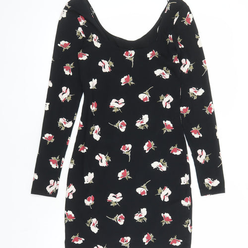 Miss Selfridge Womens Black Floral Polyester Bodycon Size 10 Round Neck Pullover