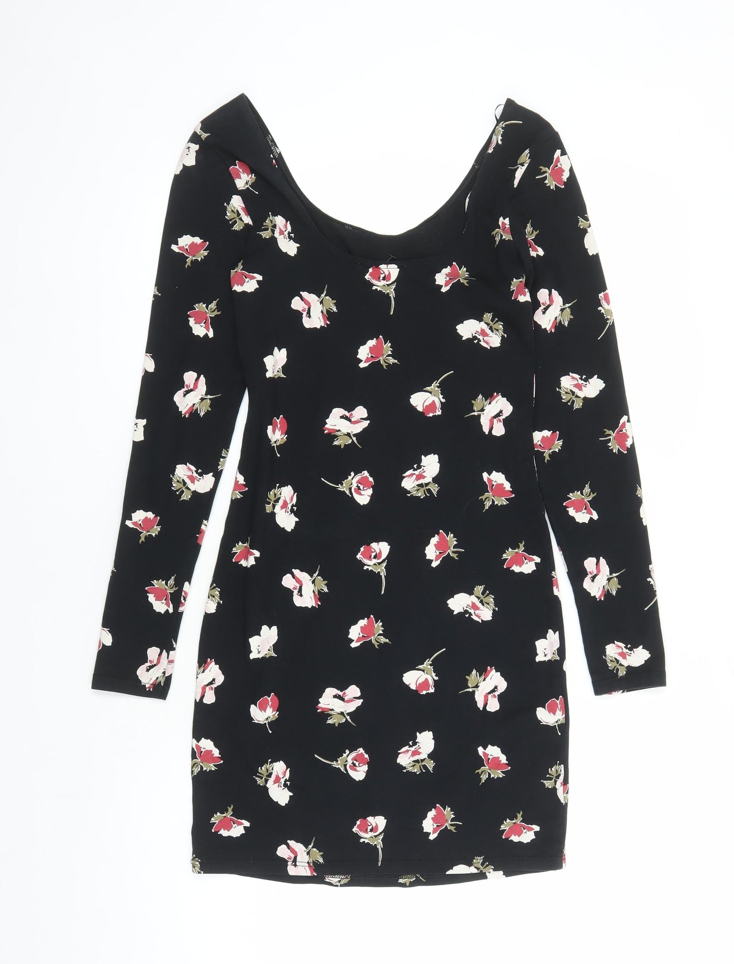 Miss Selfridge Womens Black Floral Polyester Bodycon Size 10 Round Neck Pullover