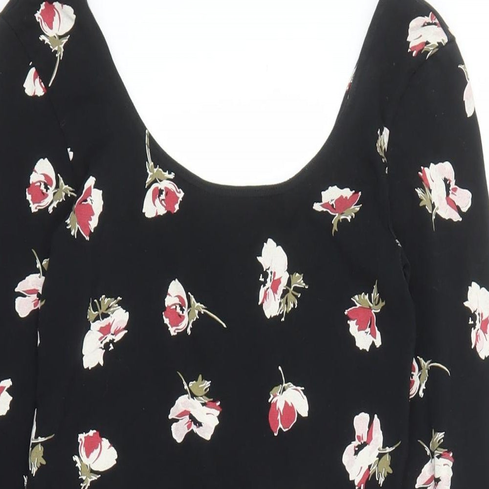 Miss Selfridge Womens Black Floral Polyester Bodycon Size 10 Round Neck Pullover