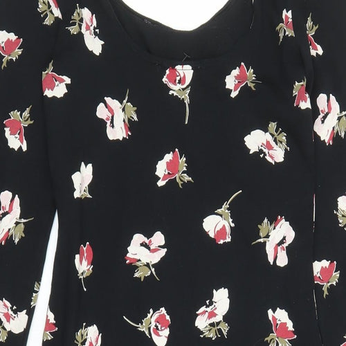 Miss Selfridge Womens Black Floral Polyester Bodycon Size 10 Round Neck Pullover