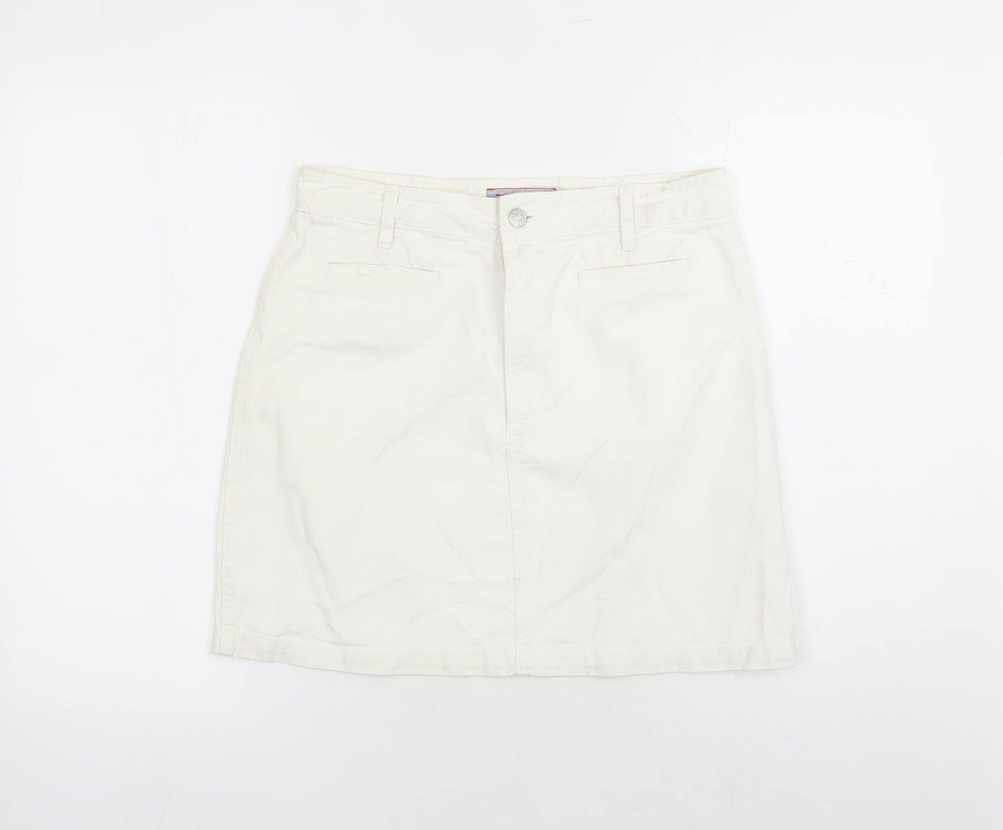 Espirit Womens White Cotton A-Line Skirt Size 14 Zip