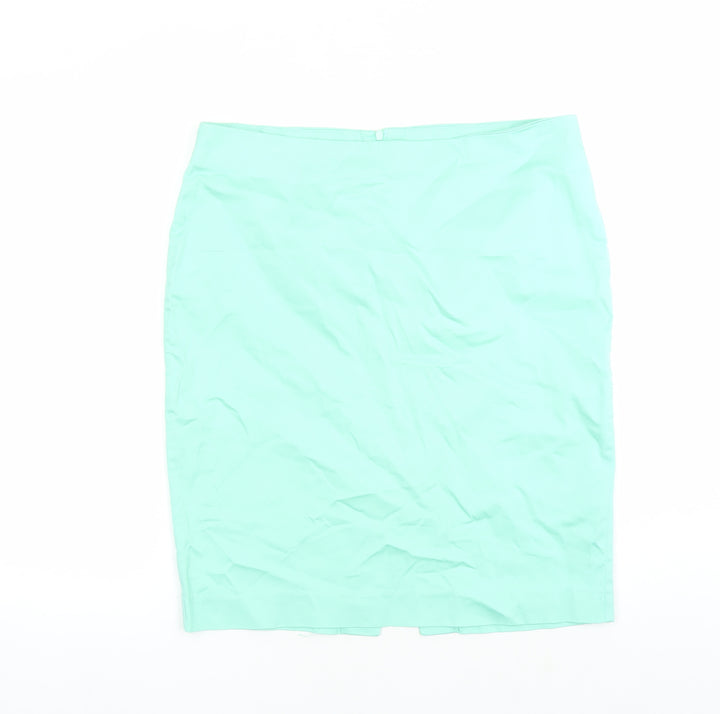 Oodji Womens Green Cotton A-Line Skirt Size 36 in Zip