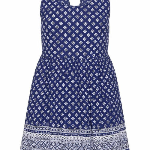 New Look Womens Blue Geometric Viscose A-Line Size 8 Round Neck Tie