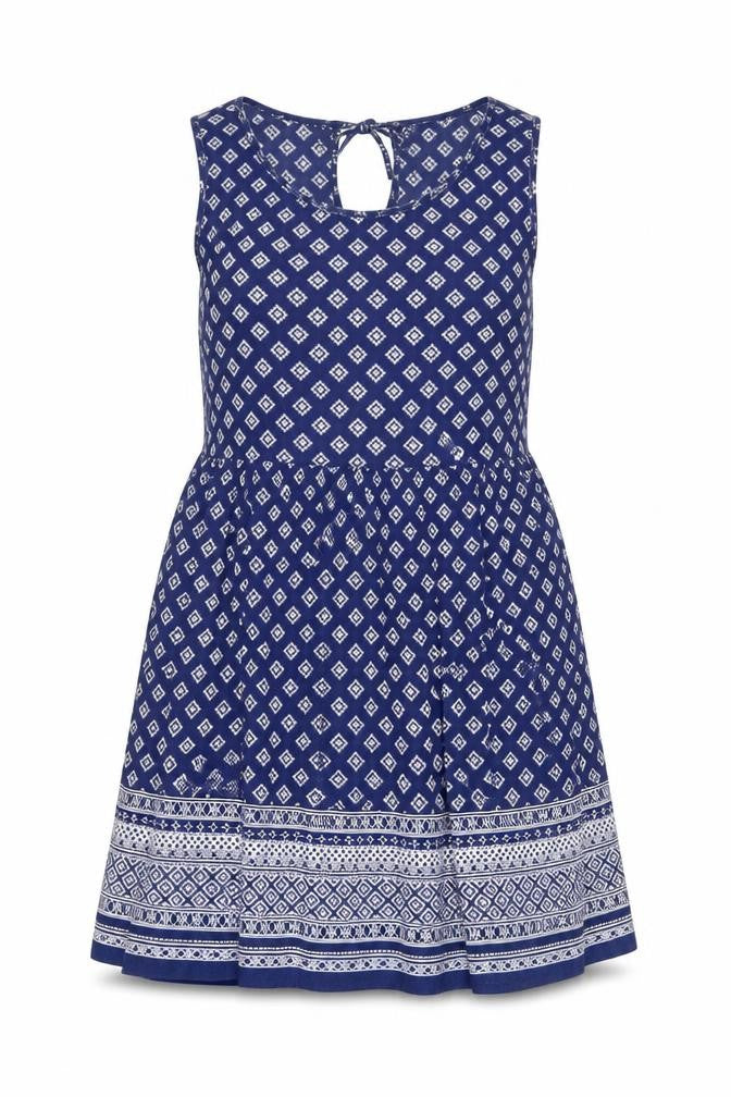 New Look Womens Blue Geometric Viscose A-Line Size 8 Round Neck Tie