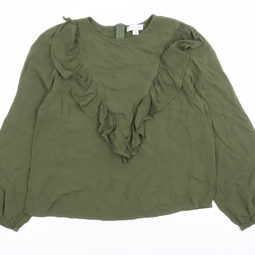 Warehouse Womens Green Viscose Basic Blouse Size 12 Round Neck