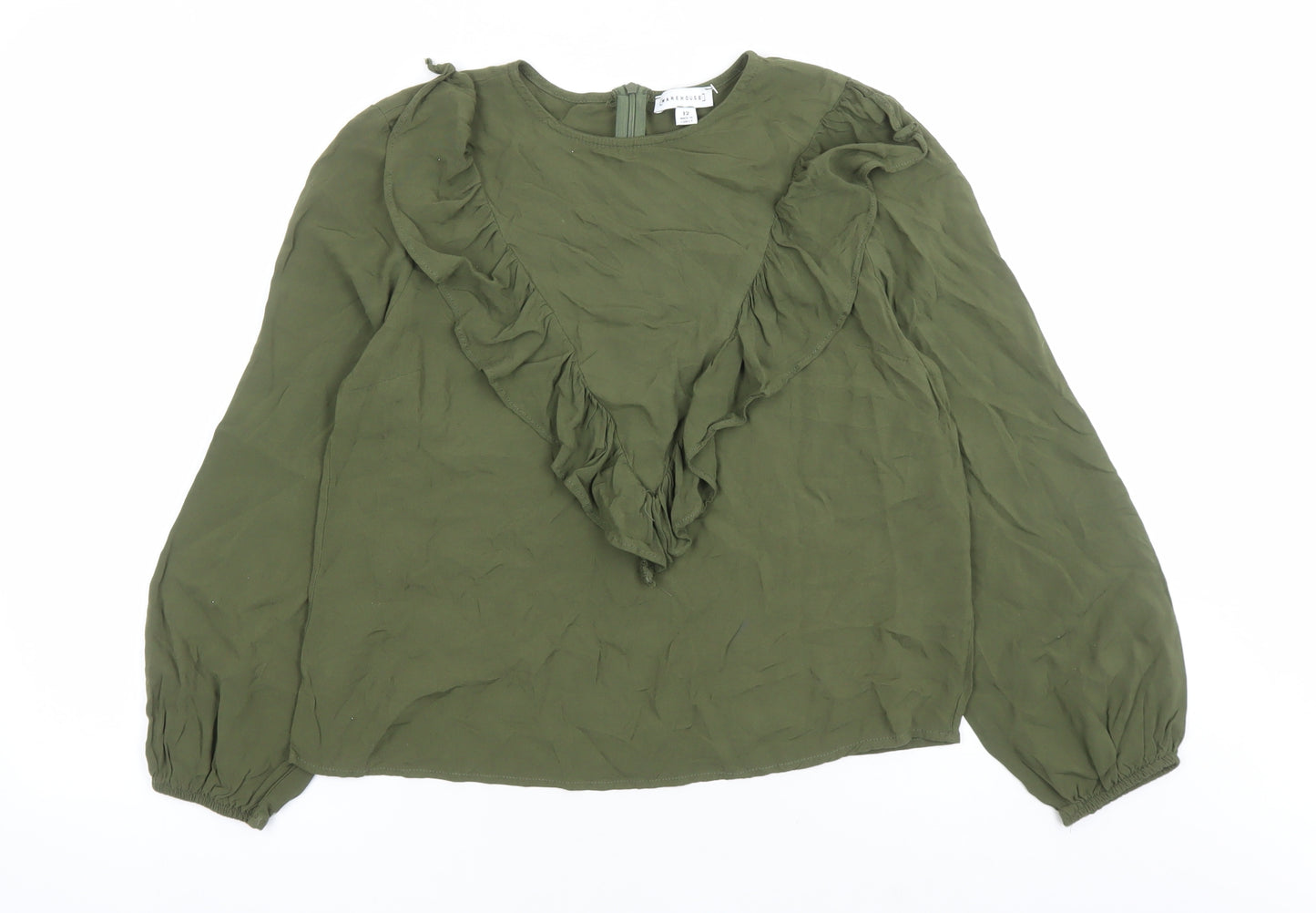 Warehouse Womens Green Viscose Basic Blouse Size 12 Round Neck