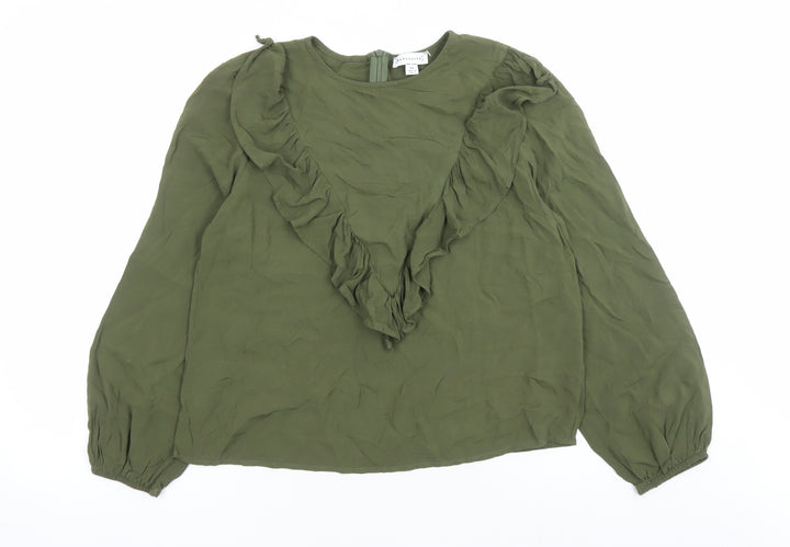 Warehouse Womens Green Viscose Basic Blouse Size 12 Round Neck