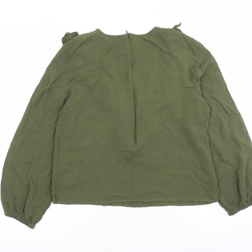 Warehouse Womens Green Viscose Basic Blouse Size 12 Round Neck