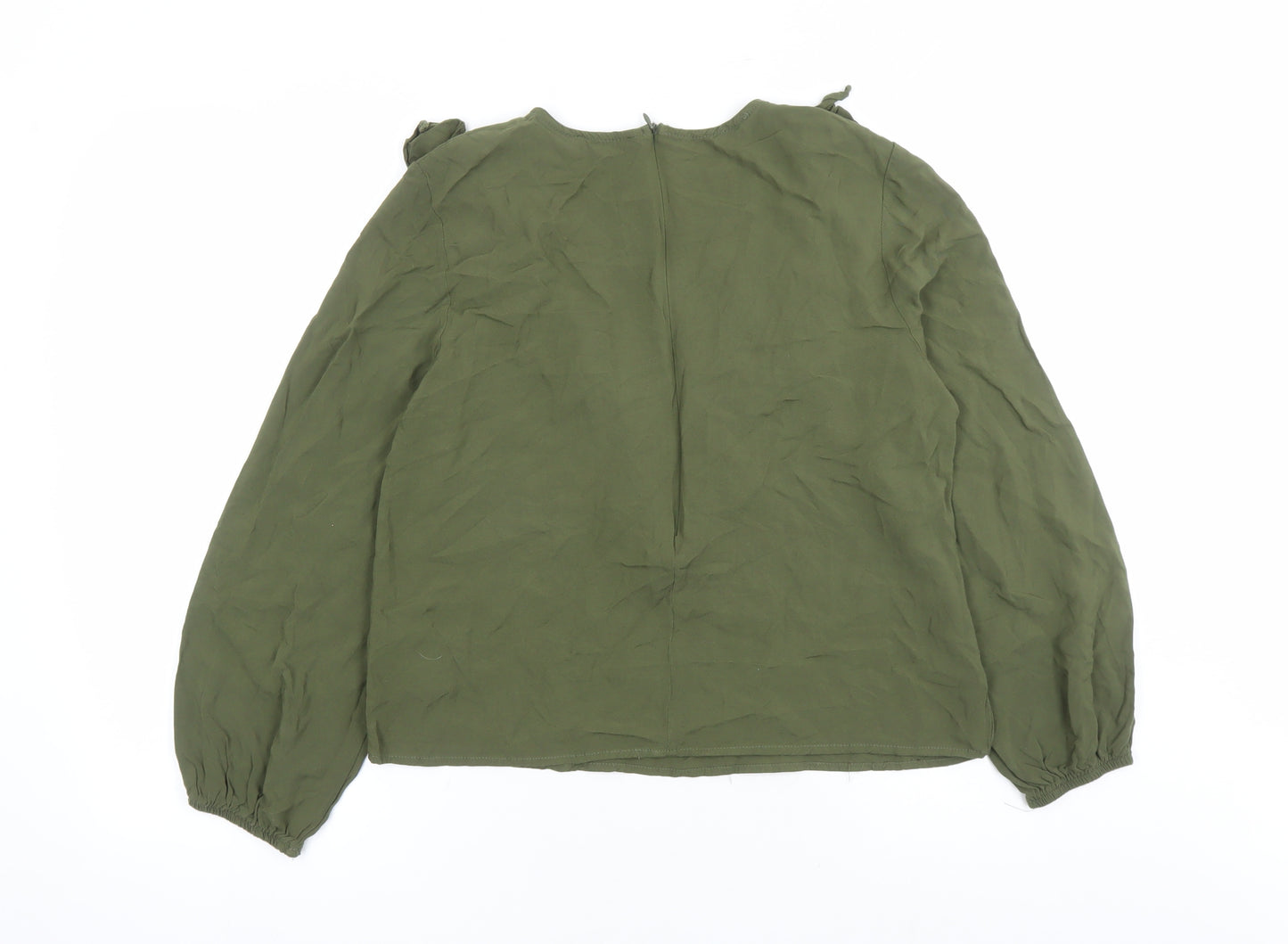 Warehouse Womens Green Viscose Basic Blouse Size 12 Round Neck