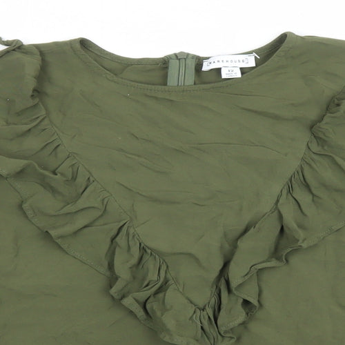 Warehouse Womens Green Viscose Basic Blouse Size 12 Round Neck