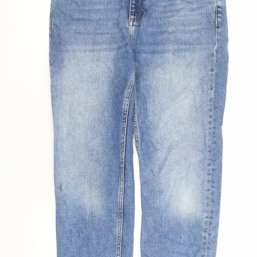 Topshop Womens Blue Cotton Straight Jeans Size 30 in L24 in Regular Zip - Raw Hems