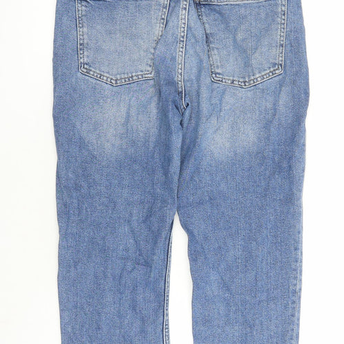 Topshop Womens Blue Cotton Straight Jeans Size 30 in L24 in Regular Zip - Raw Hems