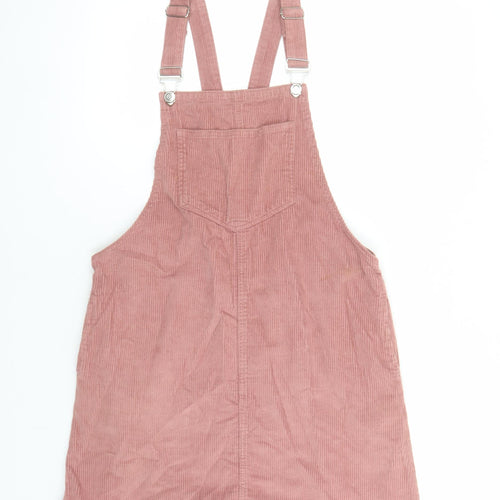 Denim & Co. Womens Pink 100% Cotton Pinafore/Dungaree Dress Size 12 Square Neck Button - Pockets