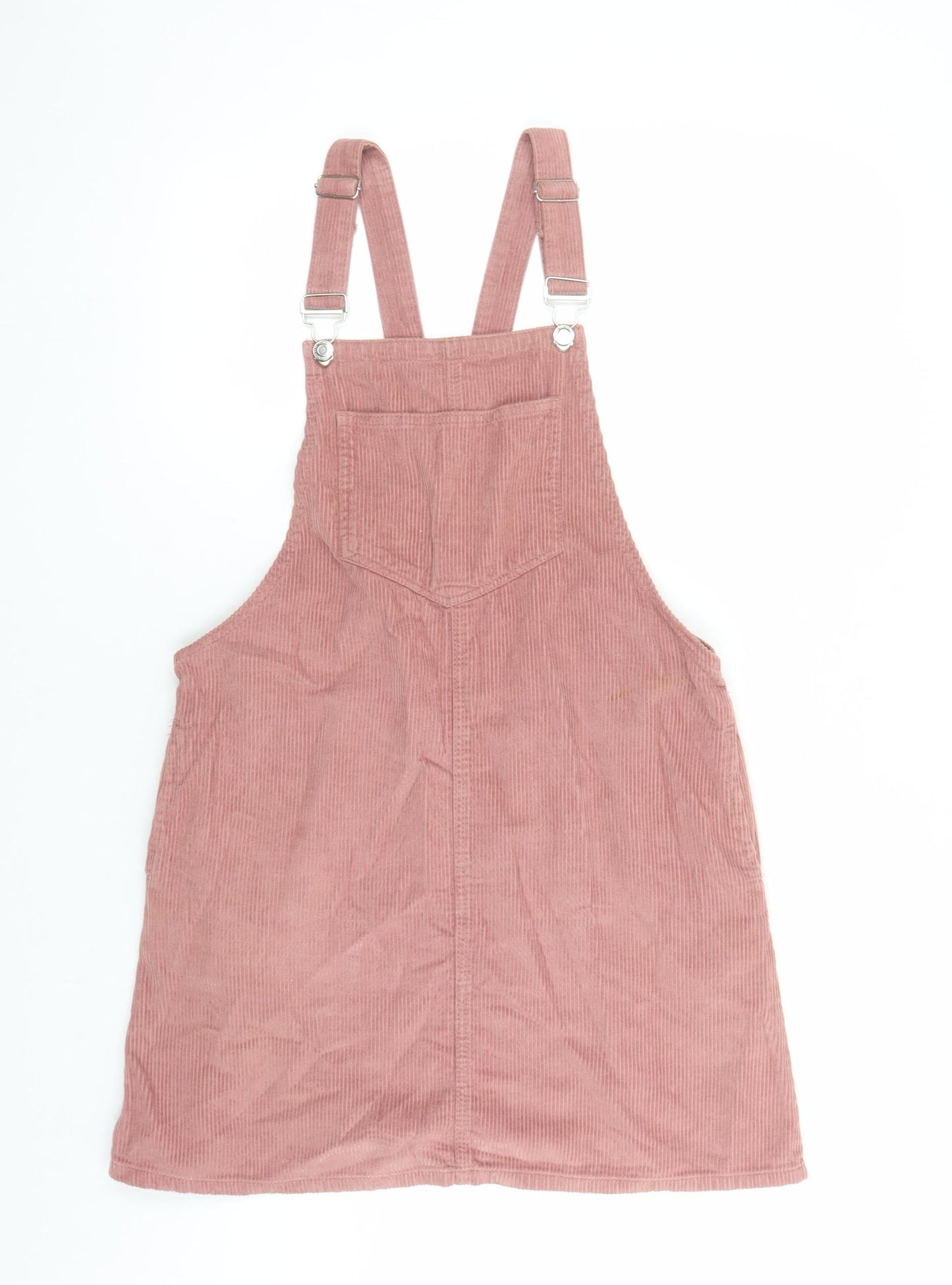 Denim & Co. Womens Pink 100% Cotton Pinafore/Dungaree Dress Size 12 Square Neck Button - Pockets