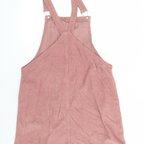 Denim & Co. Womens Pink 100% Cotton Pinafore/Dungaree Dress Size 12 Square Neck Button - Pockets