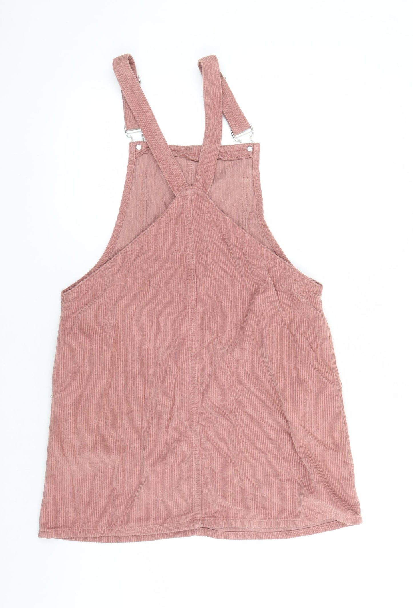 Denim & Co. Womens Pink 100% Cotton Pinafore/Dungaree Dress Size 12 Square Neck Button - Pockets