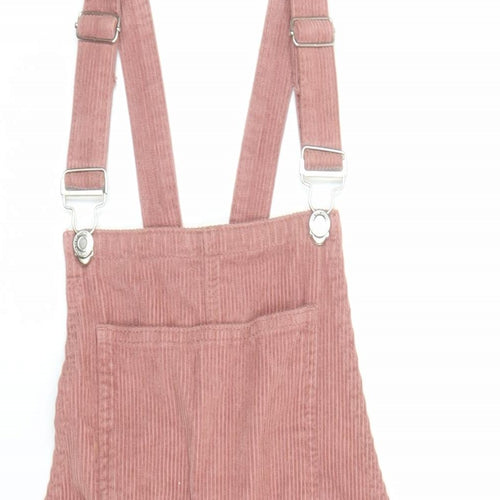 Denim & Co. Womens Pink 100% Cotton Pinafore/Dungaree Dress Size 12 Square Neck Button - Pockets