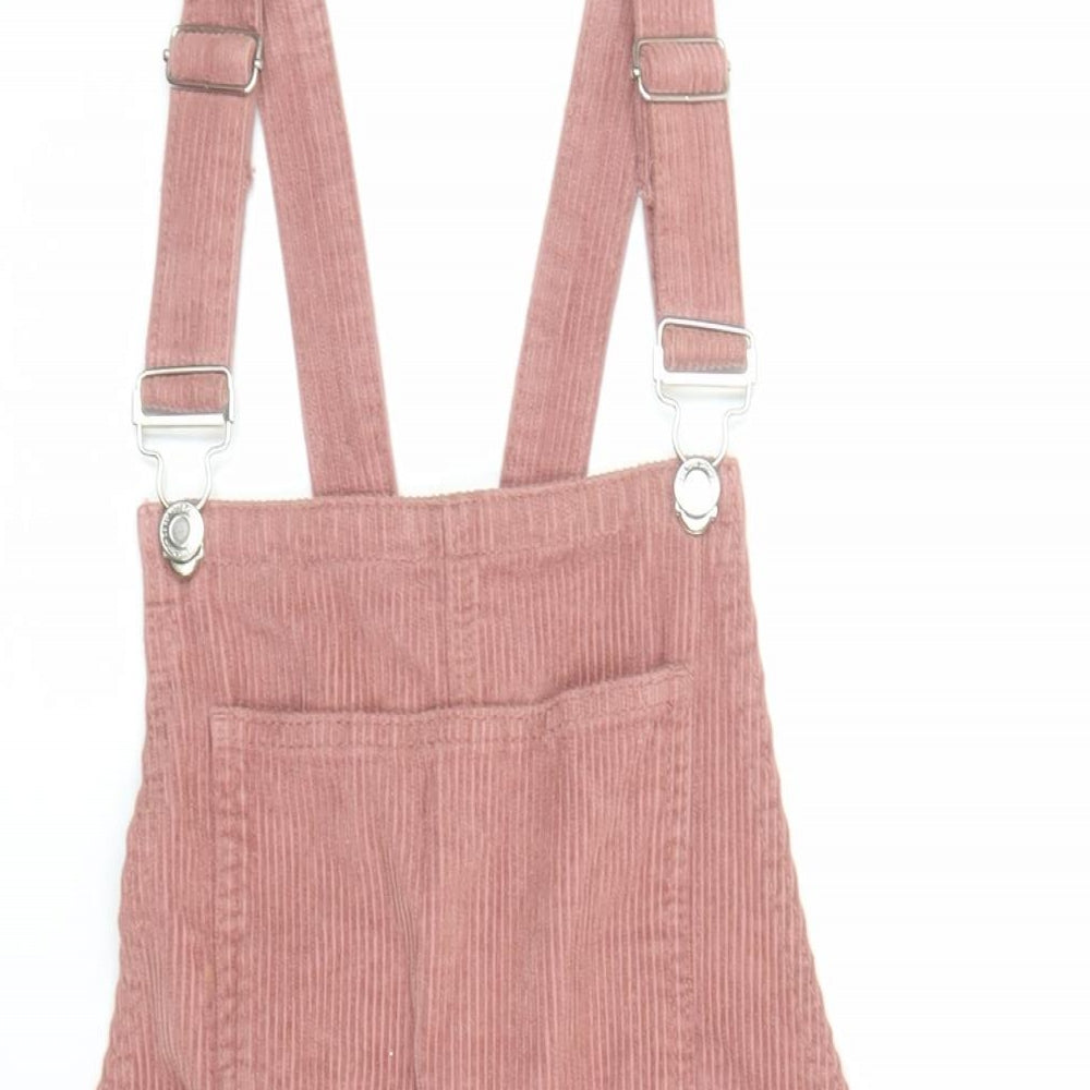 Denim & Co. Womens Pink 100% Cotton Pinafore/Dungaree Dress Size 12 Square Neck Button - Pockets